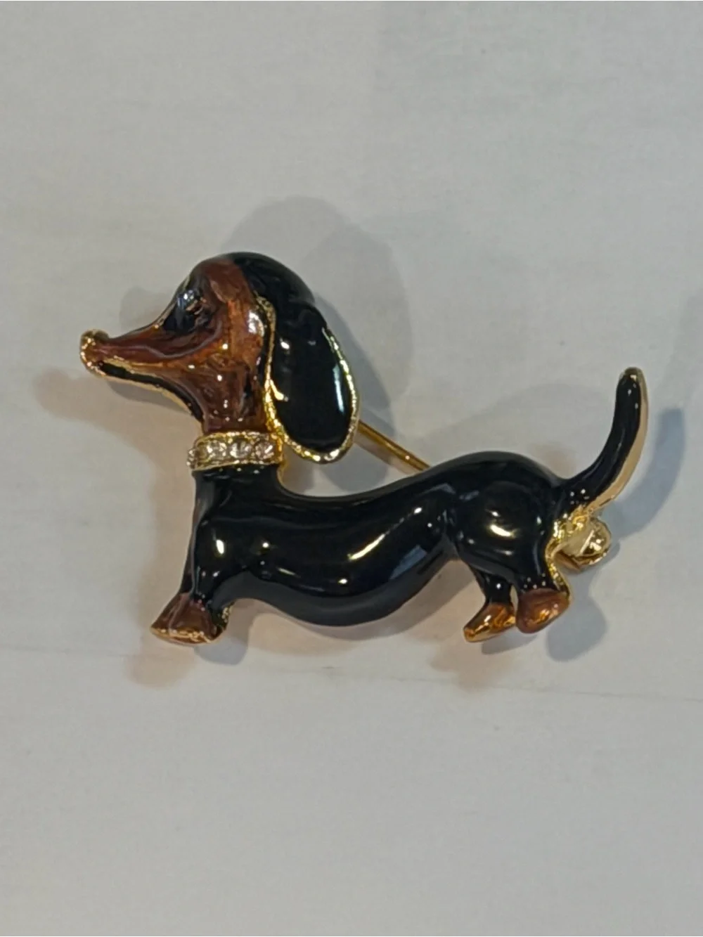 Dachshund Dog Enamel Brooch Pin - Black and Brown